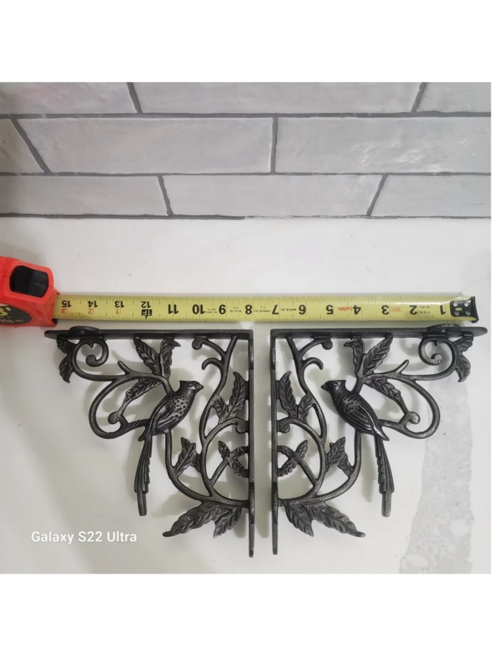 Bird Shelf Brackets with Vines Cast Iron Pair Rustic Farmhouse